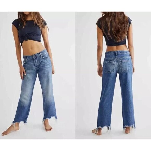 Free People Denim - Free People Maggie Straight Leg Jeans Mid Rise Raw Hem - Size 30 - EUC